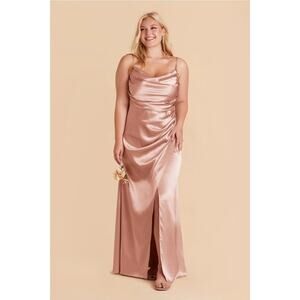 Birdy Grey Lydia Dress Womens M Shiny Satin Rose Gold Sleeveless Ruched Wedding